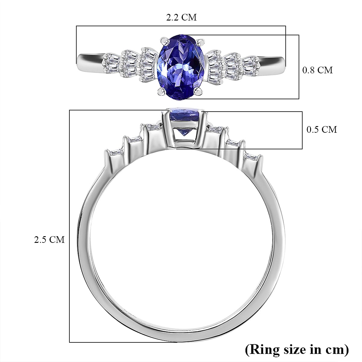 Tanzanite & White Diamond Solitaire Ring in Rhodium Overlay Sterling Silver 1 Cts Tanzanite & White Diamond Solitaire Ring in Rhodium Overlay Sterling Silver 1 Cts