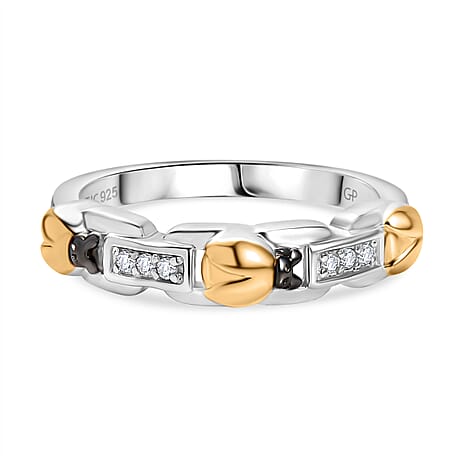 GP Ladybird Collection - White Zircon & Blue Sapphire Ring in 18K Vermeil Yellow Gold Plated & Rhodium Overlay Sterling Silver
