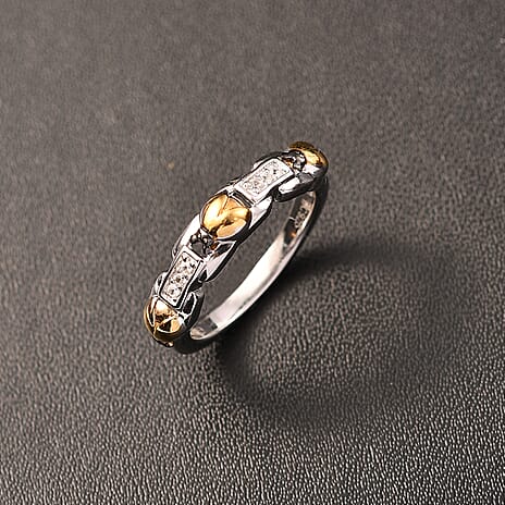 GP Ladybird Collection - White Zircon & Blue Sapphire Ring in 18K Vermeil Yellow Gold Plated & Rhodium Overlay Sterling Silver