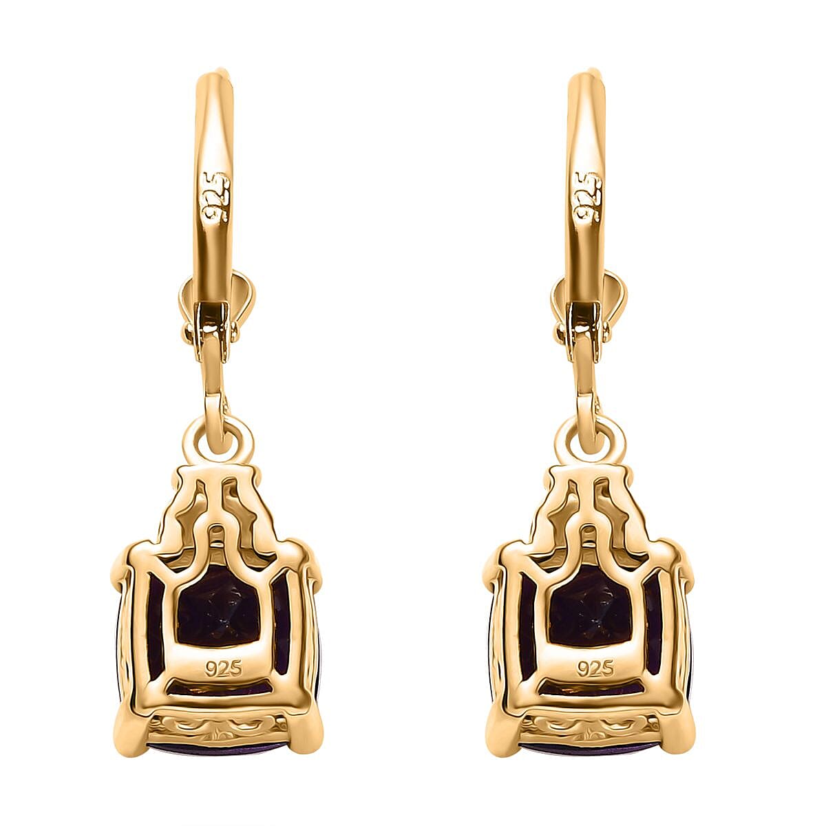 AAA African Amethyst & White Zircon Solitaire Lever Back Earrings in 18K Vermeil Yellow Gold Plated Sterling Silver 4.52 Ct.