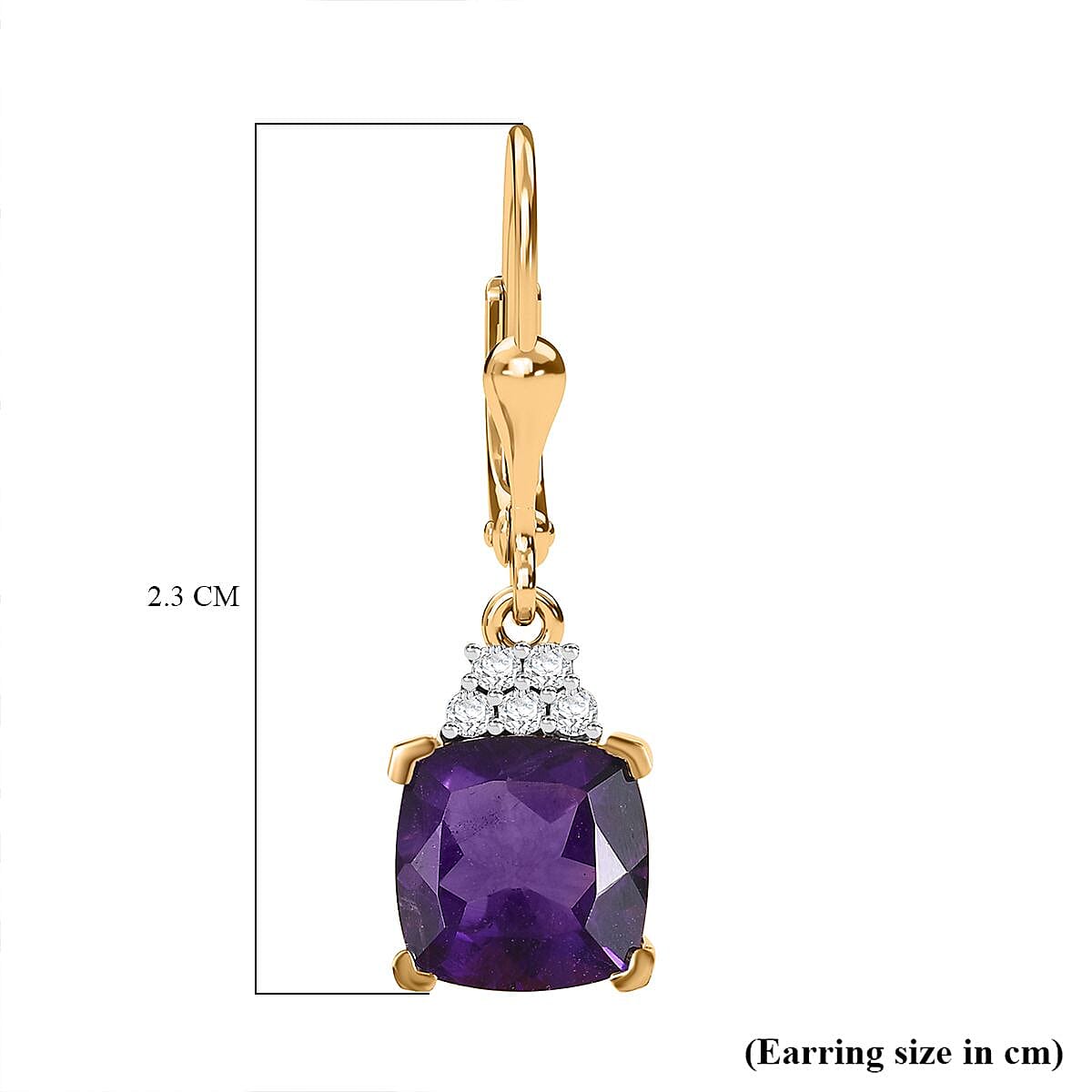 AAA African Amethyst & White Zircon Solitaire Lever Back Earrings in 18K Vermeil Yellow Gold Plated Sterling Silver 4.52 Ct.