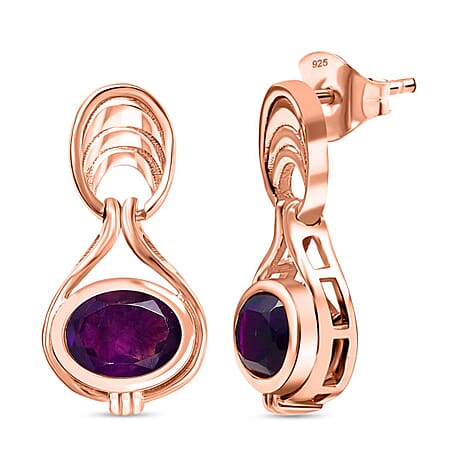 AAA African Amethyst Solitaire Stud Push Post Earring in 18K Vermeil Rose Gold Plated Sterling Silver 2.32 Ct.