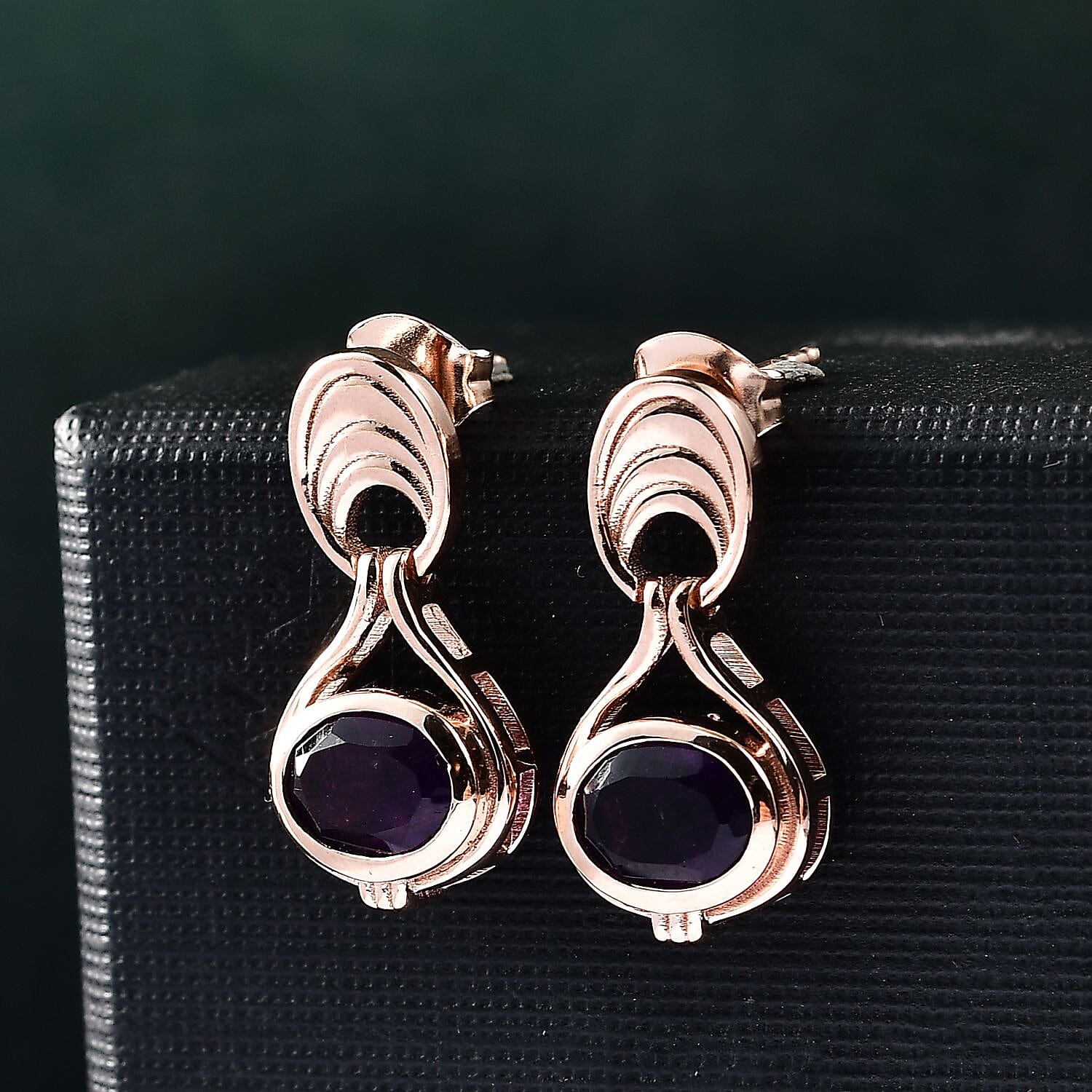 AAA African Amethyst Solitaire Stud Push Post Earring in 18K Vermeil Rose Gold Plated Sterling Silver 2.32 Ct.