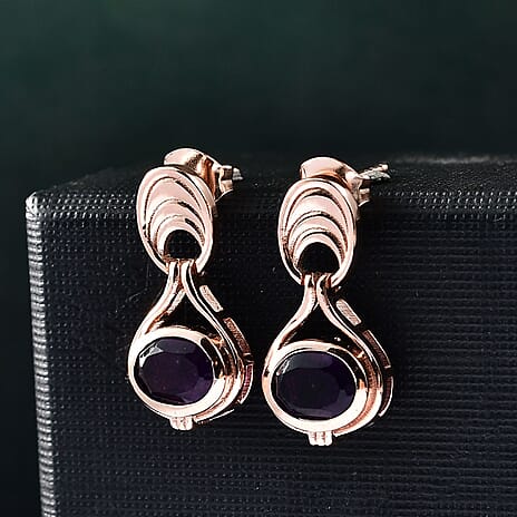 AAA African Amethyst Solitaire Stud Push Post Earring in 18K Vermeil Rose Gold Plated Sterling Silver 2.32 Ct.