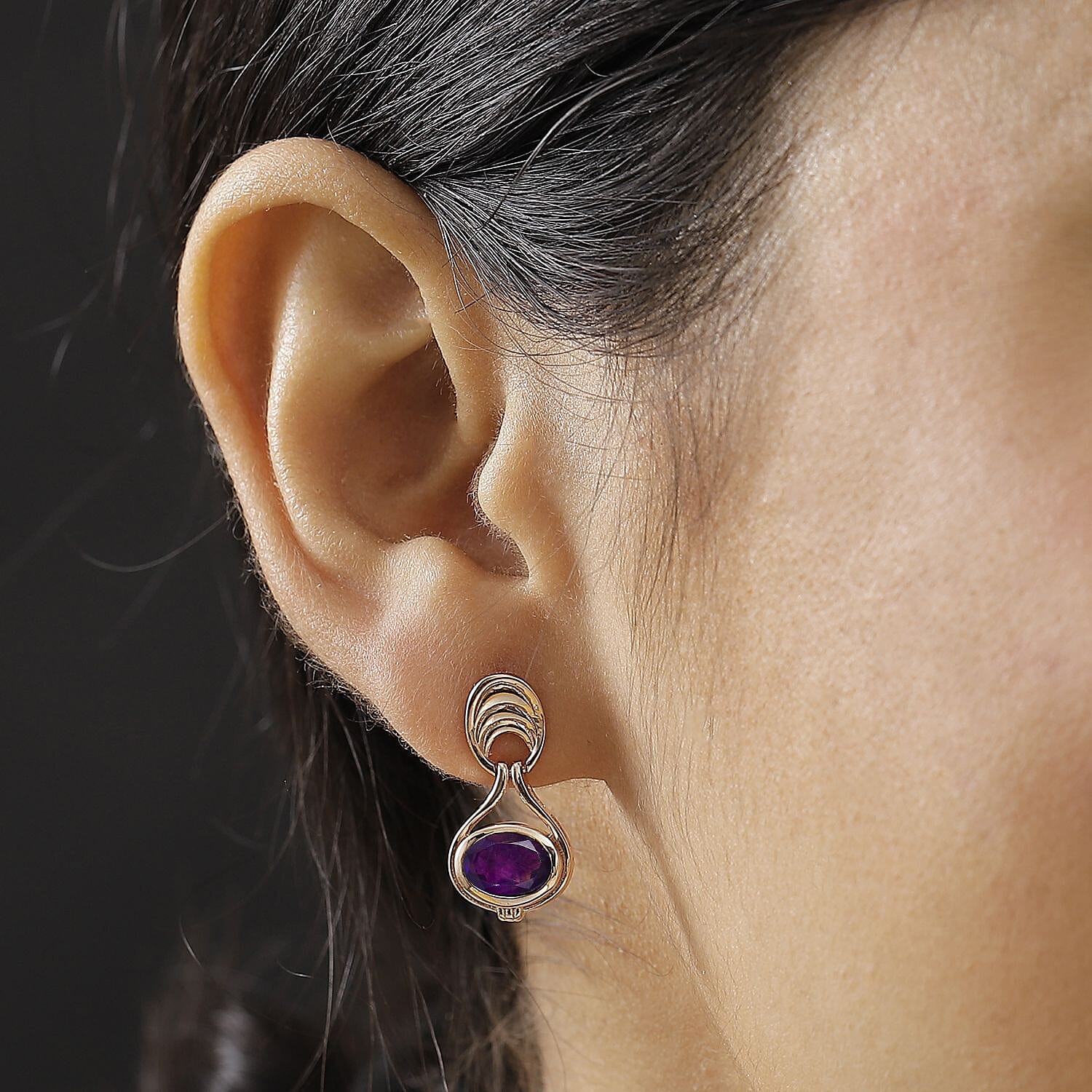 AAA African Amethyst Solitaire Stud Push Post Earring in 18K Vermeil Rose Gold Plated Sterling Silver 2.32 Ct.