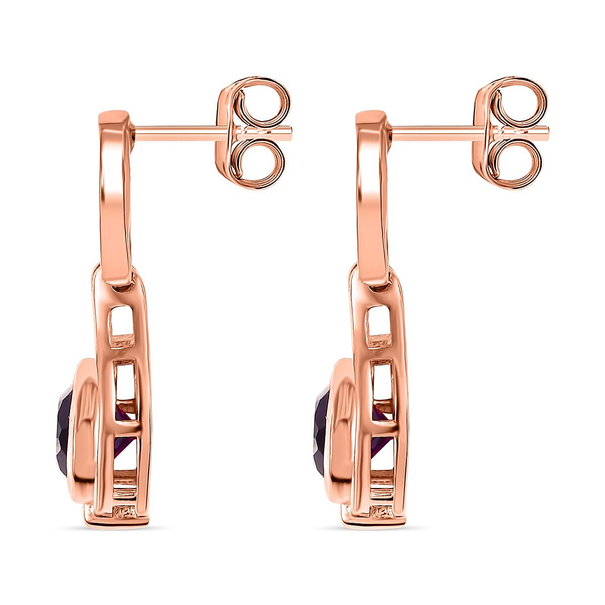 AAA African Amethyst Solitaire Stud Push Post Earring in 18K Vermeil Rose Gold Plated Sterling Silver 2.32 Ct.