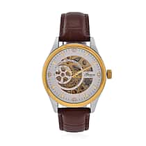 GENOA TIME Limited Edition Automatic Movt. 3ATM Water Resistant Watch With Skeleton Dial & Exhibition Back with Brown Leather Strap Presented in a Gift Box
