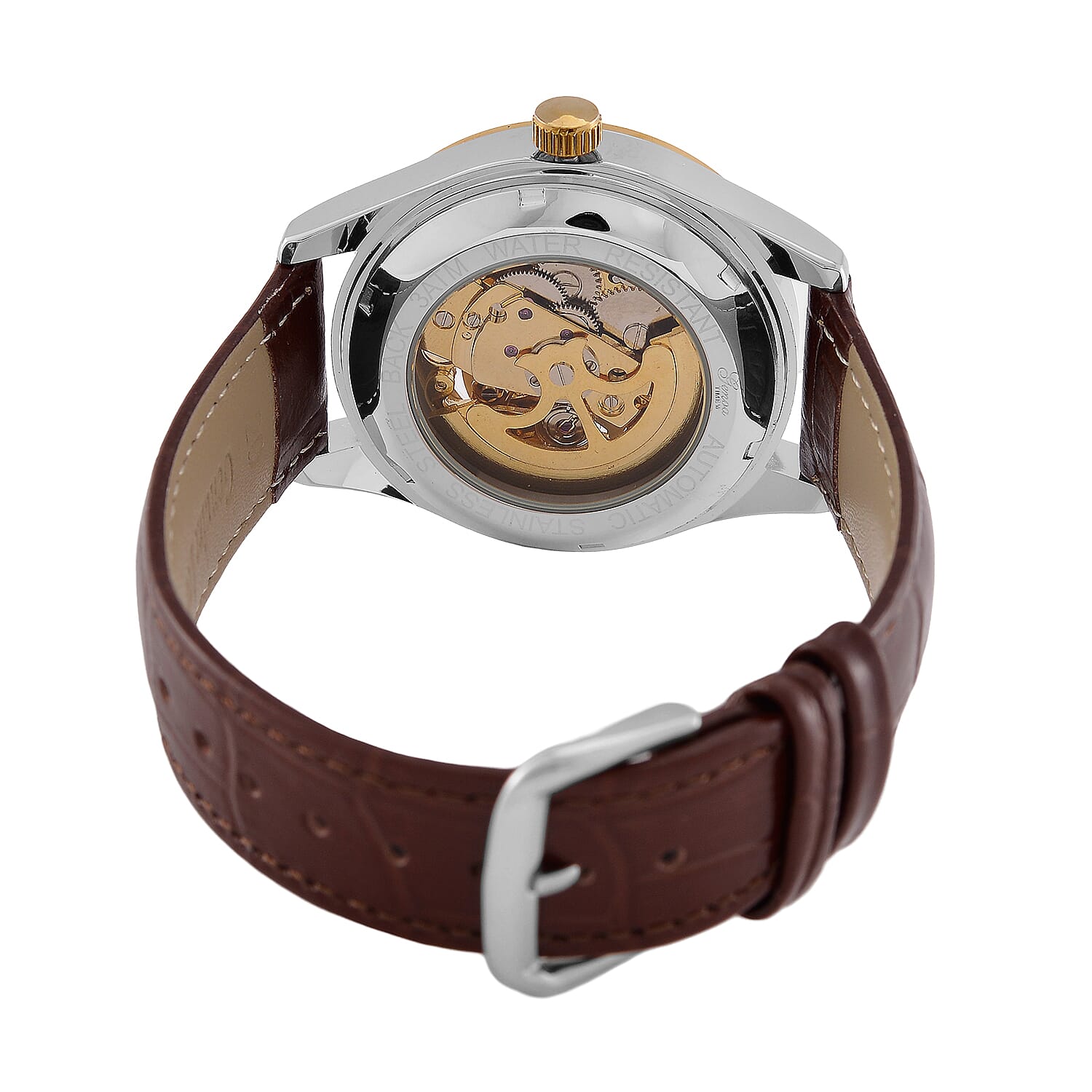 GENOA TIME Limited Edition Automatic Movt. 3ATM Water Resistant Watch With Skeleton Dial & Exhibition Back with Brown Leather Strap Presented in a Gift Box
