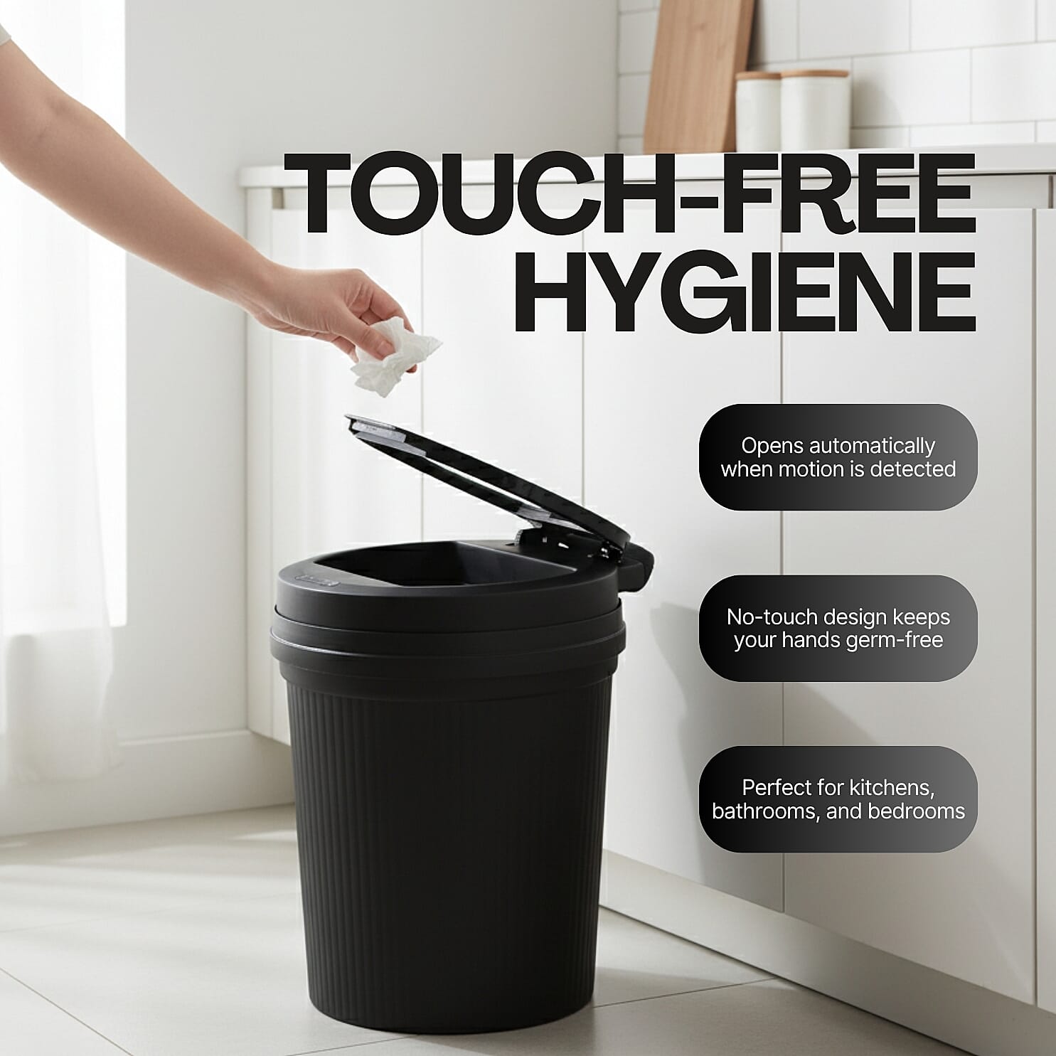 Smart Bin with Infrared Sensor for Auto open-close, 8L Capacity, 2xAA batteries (not included)