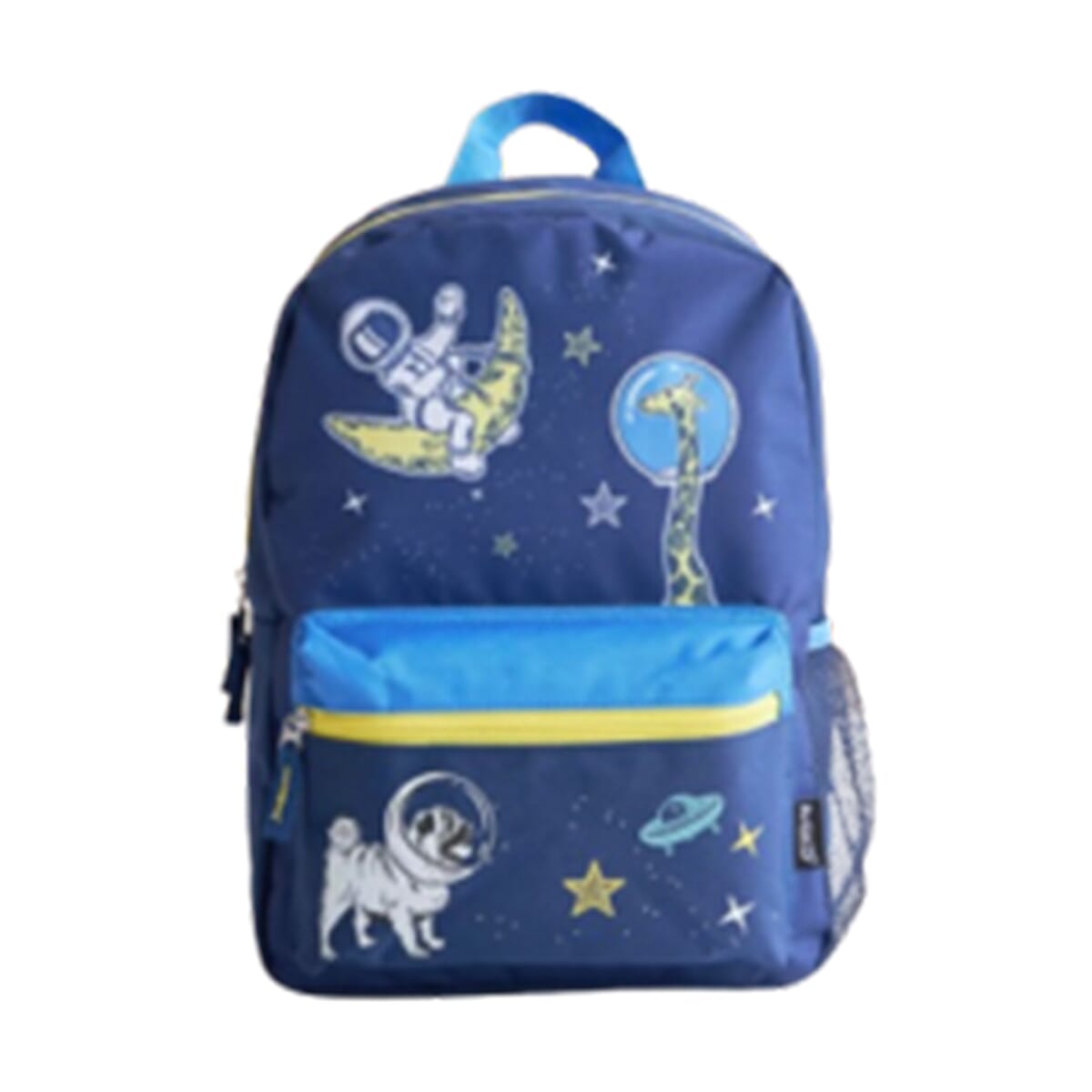 Space Print Medium Backpack Mesh Pocket & Dual Zippers with Adjustable Straps - Blue
