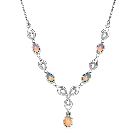 Ethiopian Opal & White Zircon Necklace (Size - 20) 1.63 Ct.