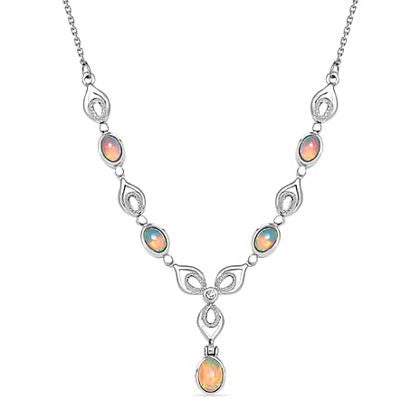Ethiopian Opal & White Zircon Necklace (Size - 20) 1.63 Ct.