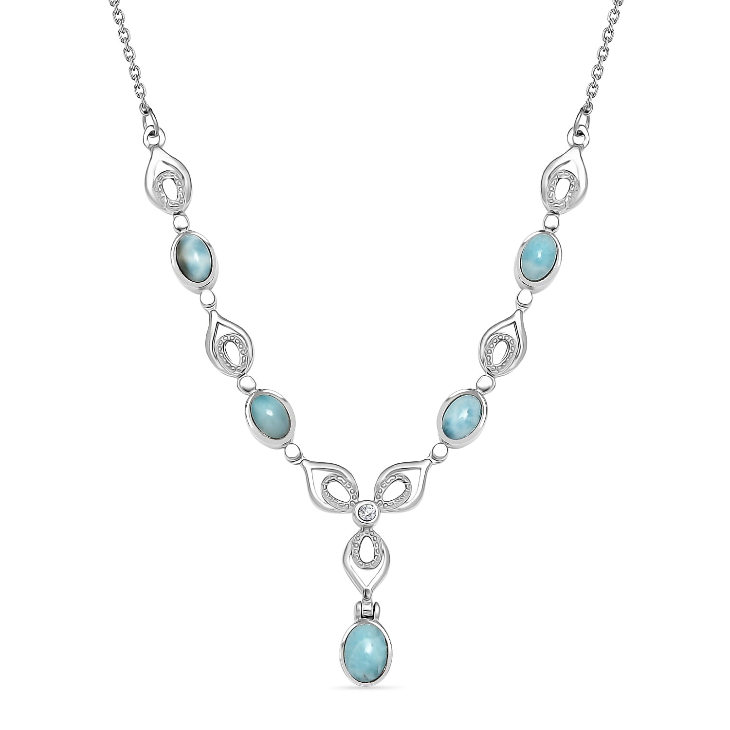 One Time Deal - Larimar & White Zircon Necklace (Size - 20) 3.42 Ct.
