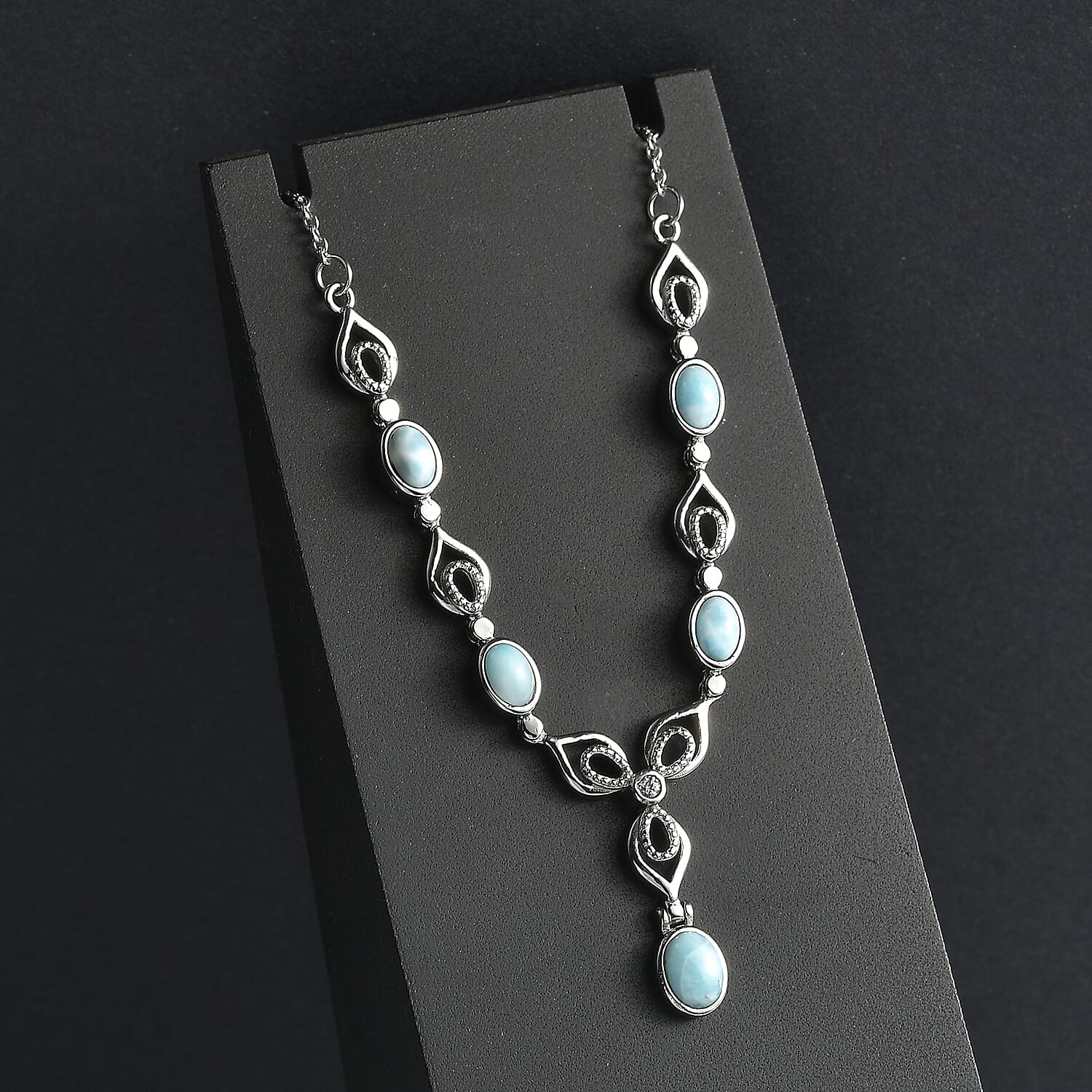 One Time Deal - Larimar & White Zircon Necklace (Size - 20) 3.42 Ct.