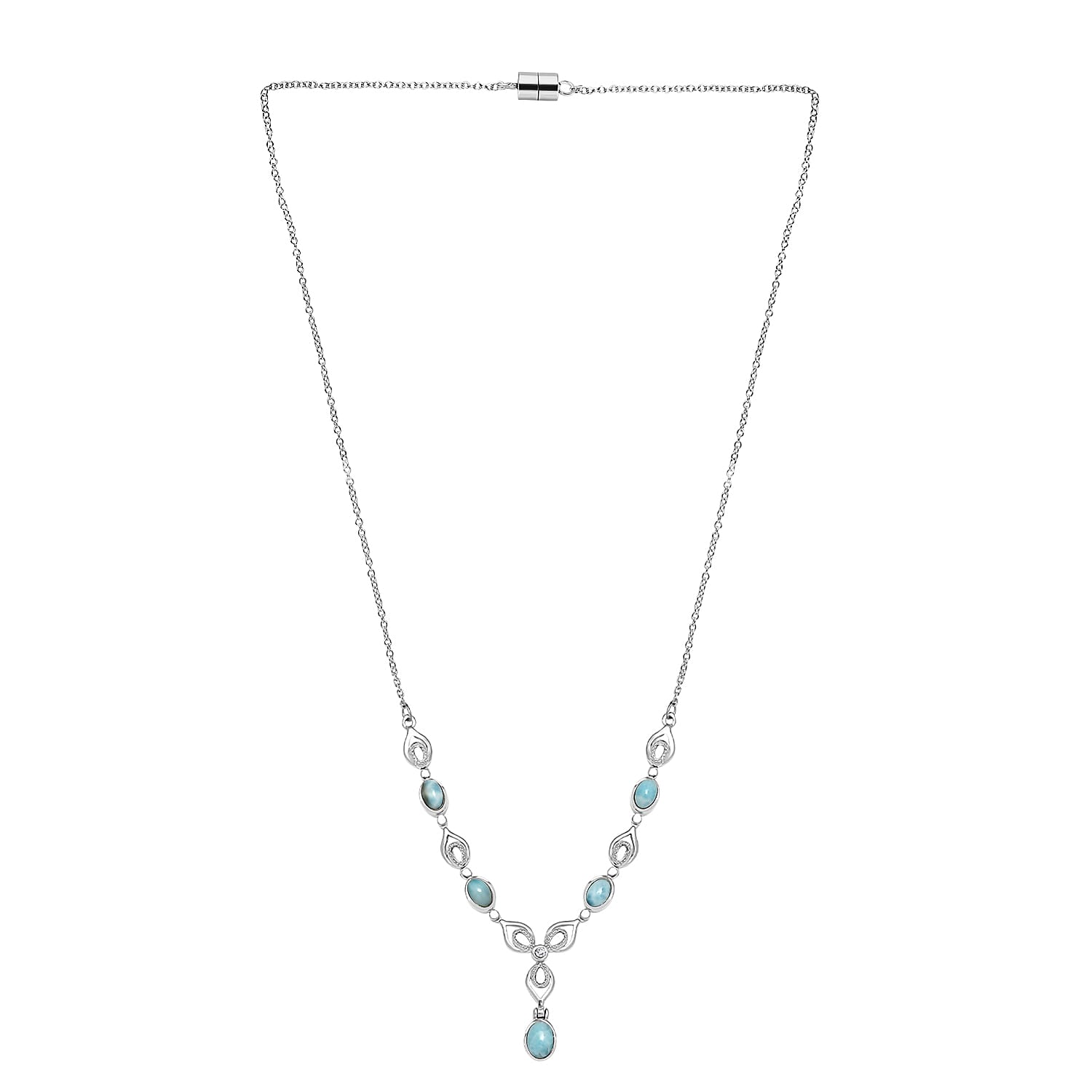 One Time Deal - Larimar & White Zircon Necklace (Size - 20) 3.42 Ct.