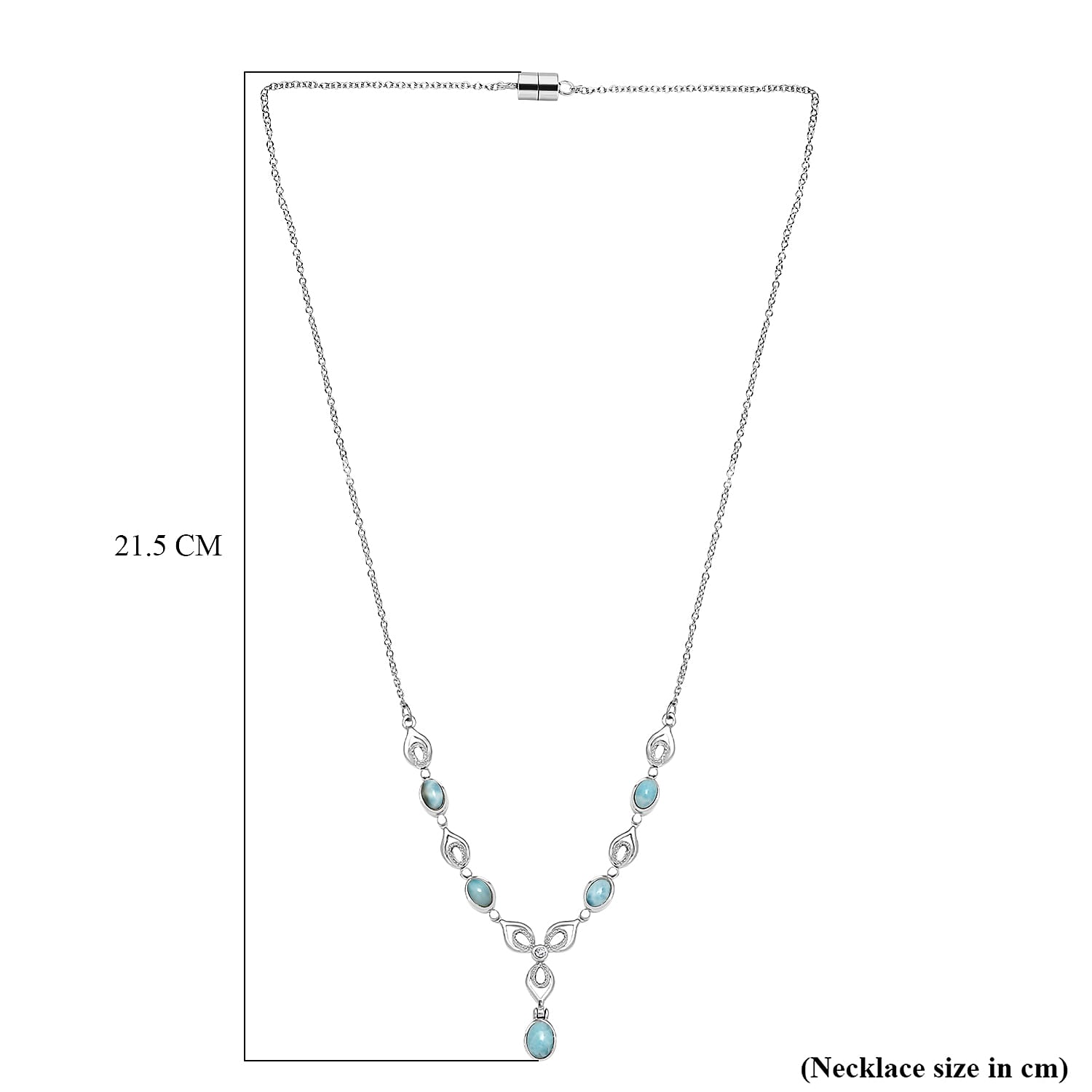 One Time Deal - Larimar & White Zircon Necklace (Size - 20) 3.42 Ct.