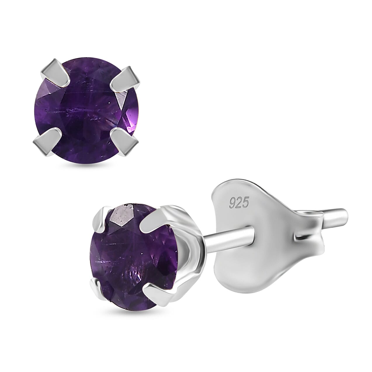 African Amethyst Solitaire Push Back Earring in Platinum Overlay Sterling Silver