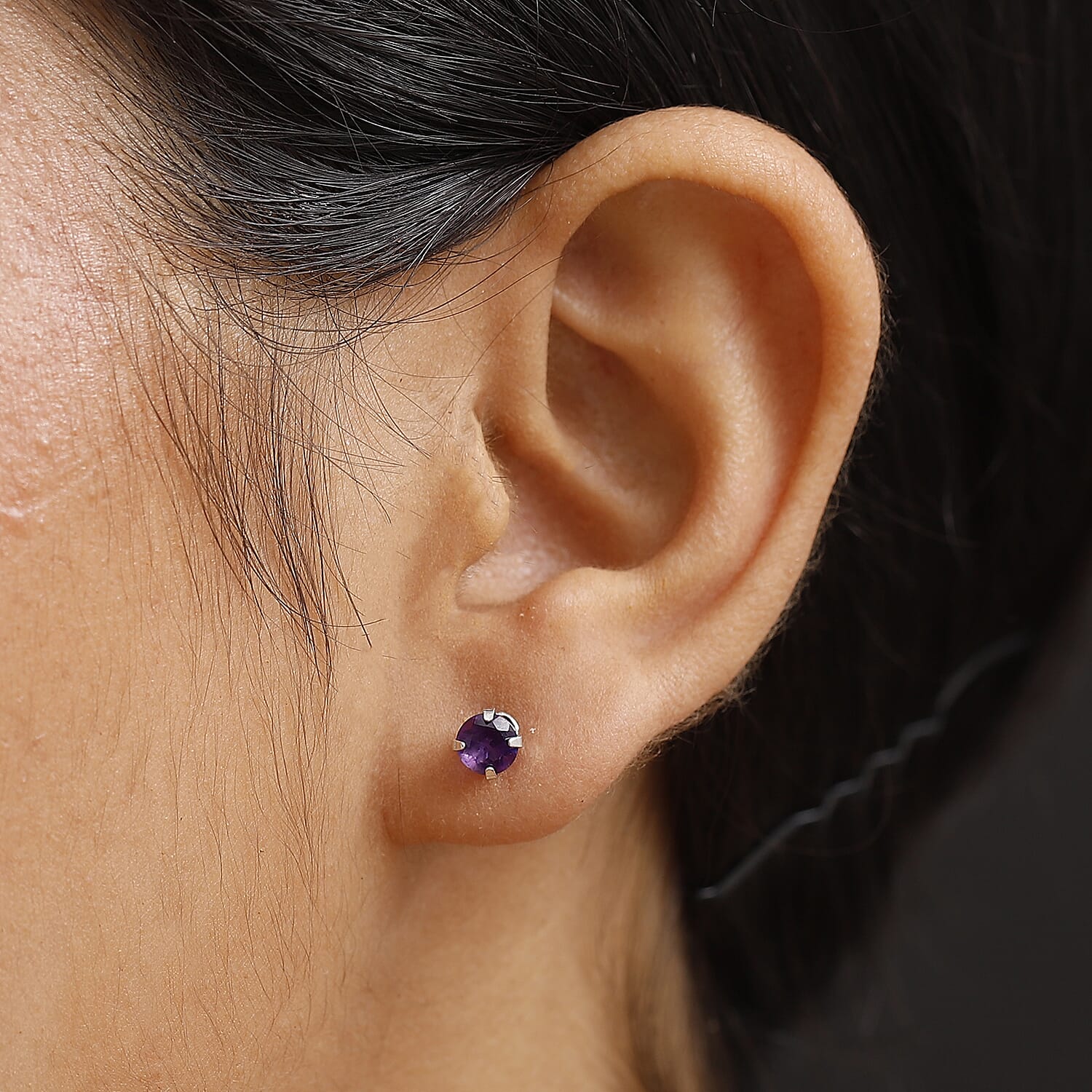 African Amethyst Solitaire Push Back Earring in Platinum Overlay Sterling Silver