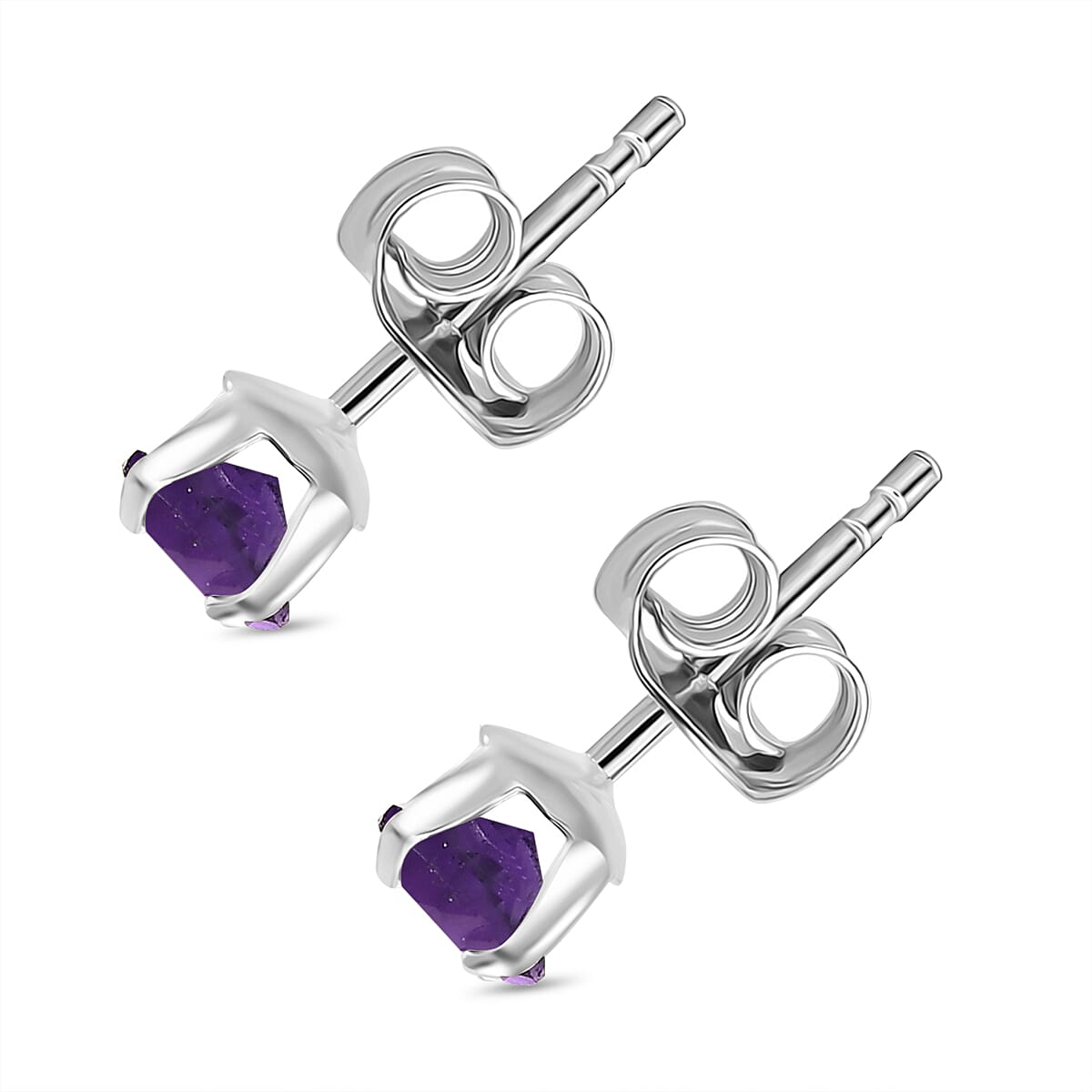 African Amethyst Solitaire Push Back Earring in Platinum Overlay Sterling Silver