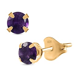 African Amethyst Solitaire Stud Push Back Earring in Yellow Gold Plated Sterling Silver