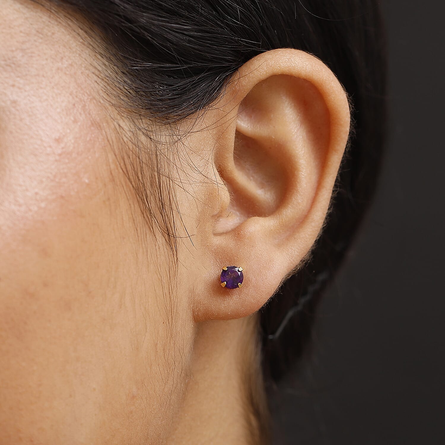 African Amethyst Solitaire Stud Push Back Earring in Yellow Gold Plated Sterling Silver