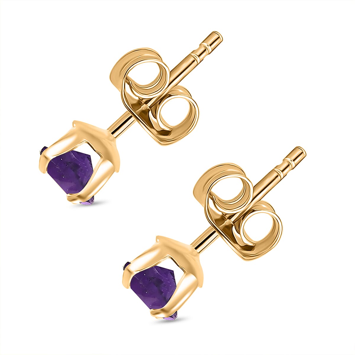 African Amethyst Solitaire Stud Push Back Earring in Yellow Gold Plated Sterling Silver