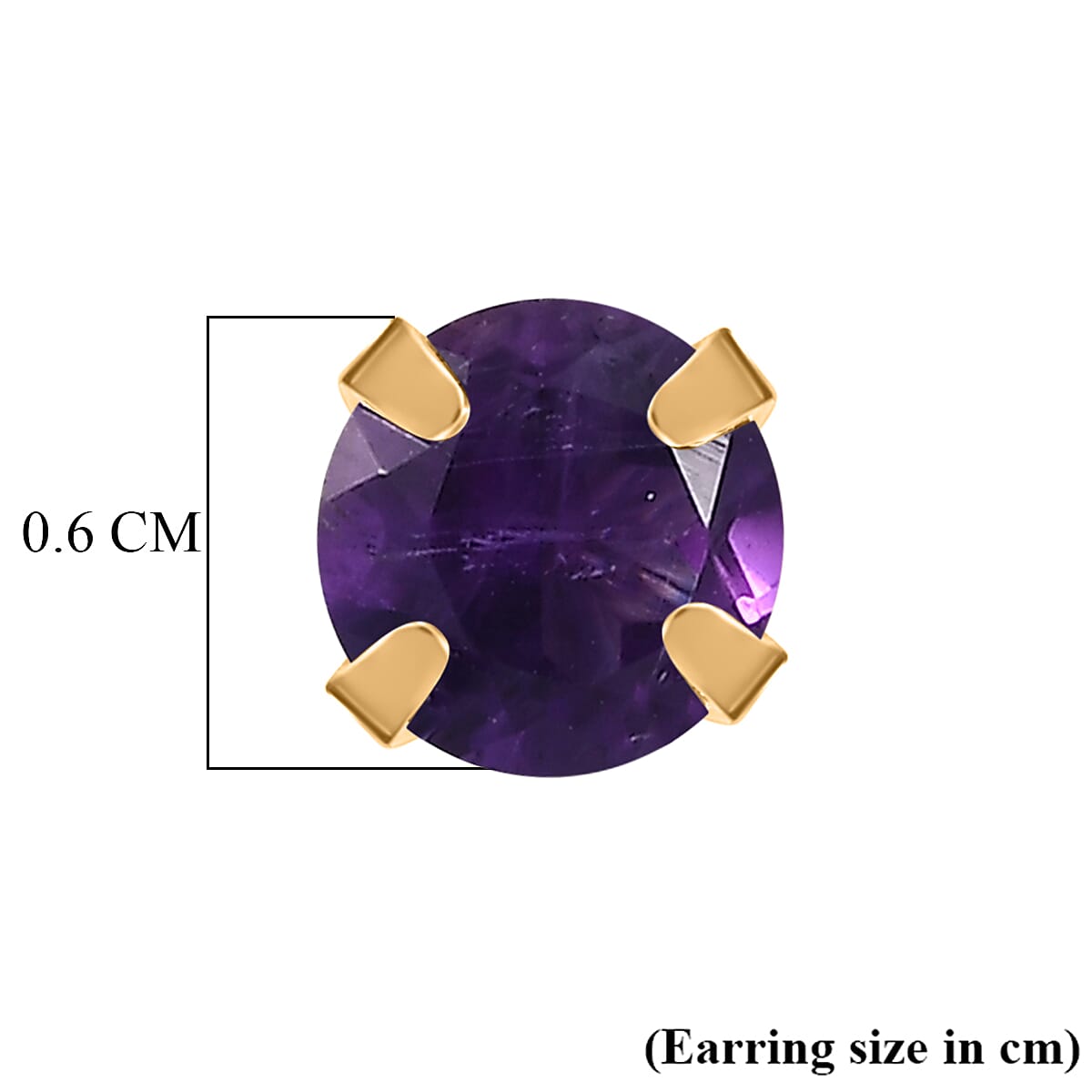 African Amethyst Solitaire Stud Push Back Earring in Yellow Gold Plated Sterling Silver