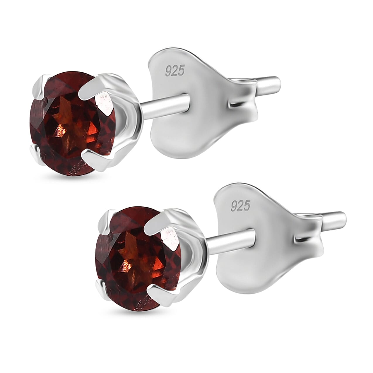 Red Garnet Solitaire Stud Push Back Earring in Platinum Overlay Sterling Silver 1.20 Ct.