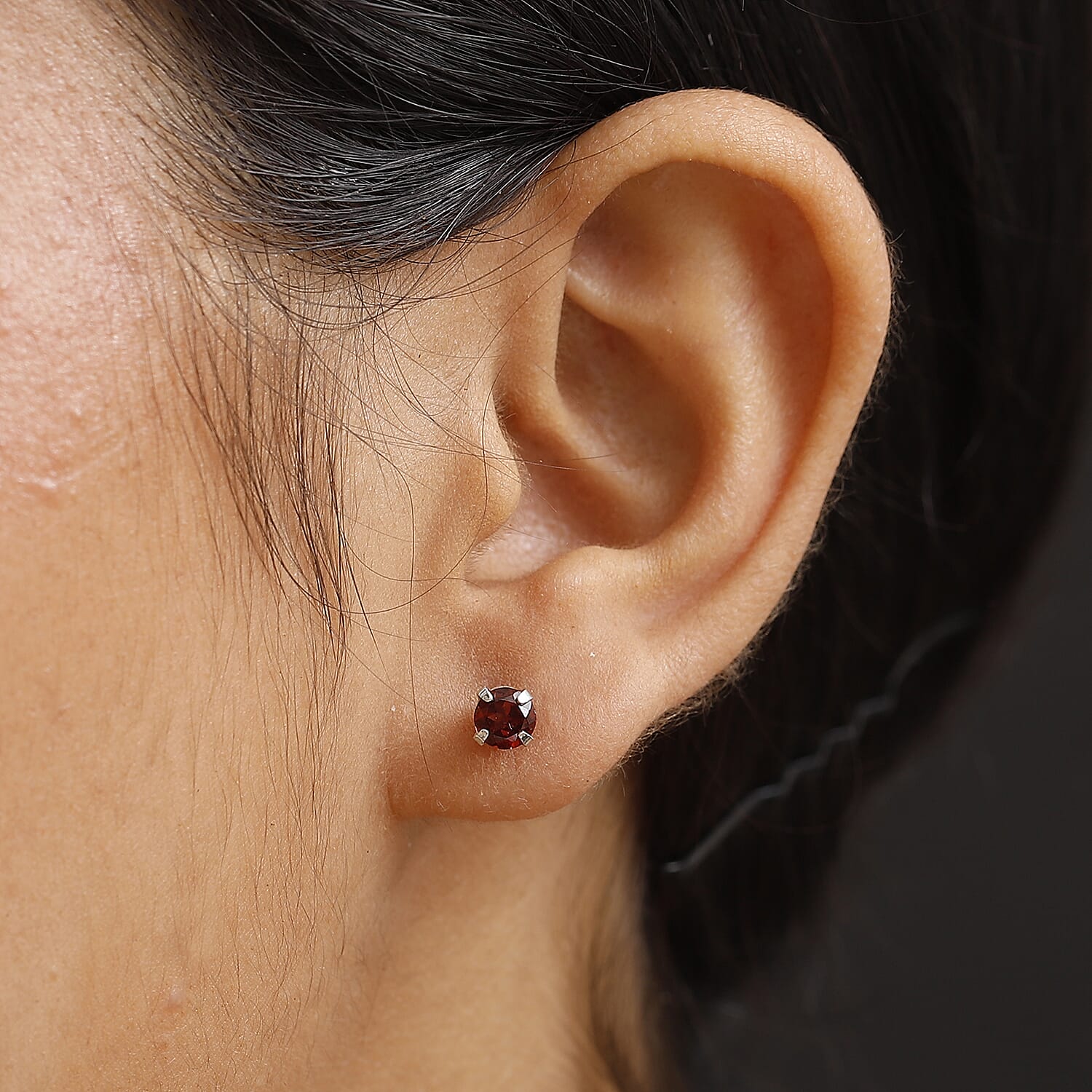 Red Garnet Solitaire Stud Push Back Earring in Platinum Overlay Sterling Silver 1.20 Ct.