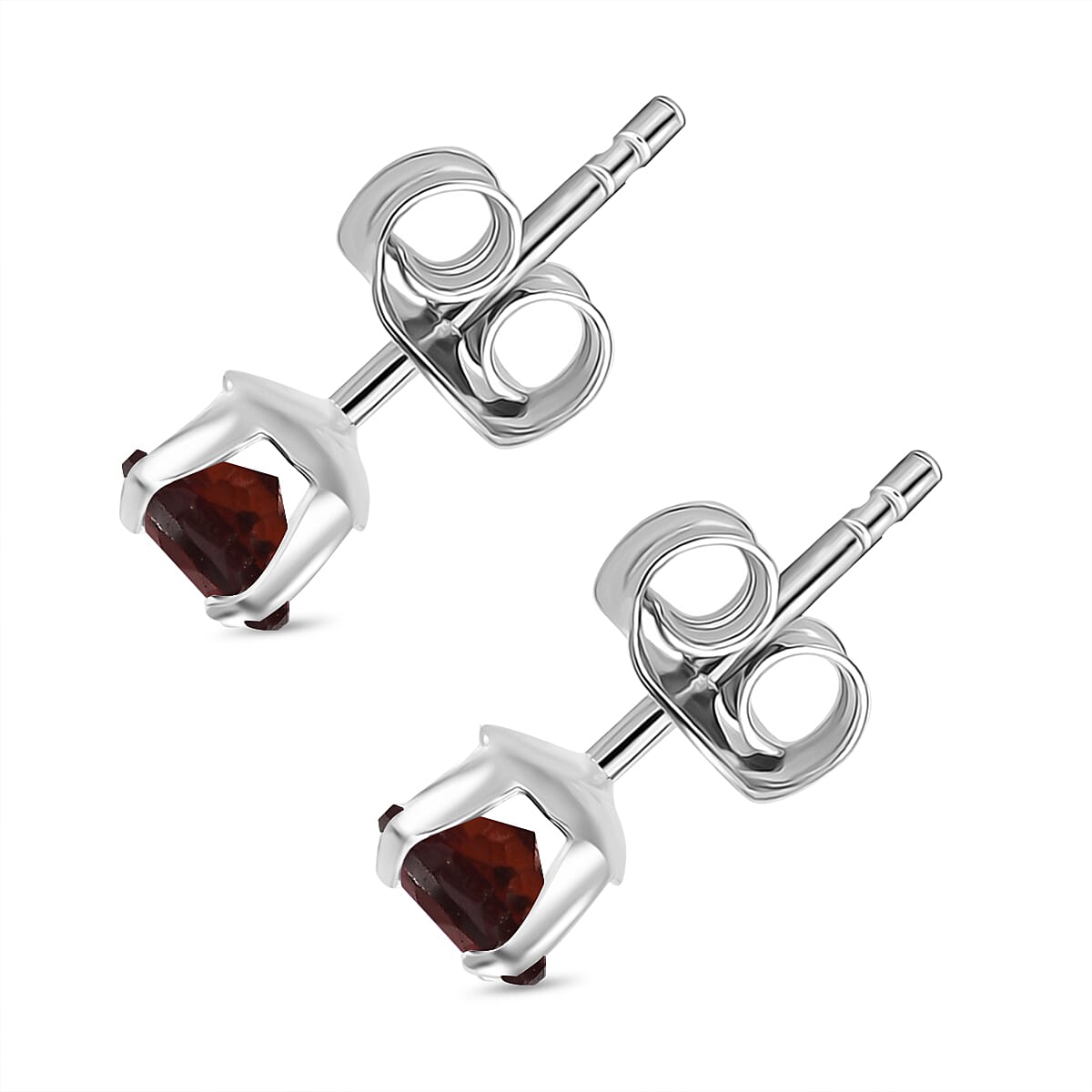 Red Garnet Solitaire Stud Push Back Earring in Platinum Overlay Sterling Silver 1.20 Ct.