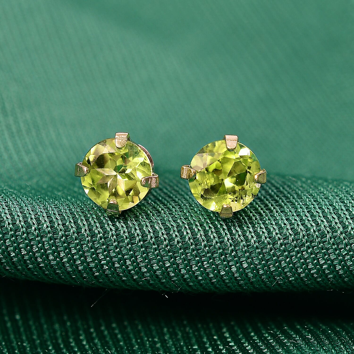 Peridot Solitaire Stud Push Back Earring in Yellow Gold Plated Sterling Silver 1.07 Ct.
