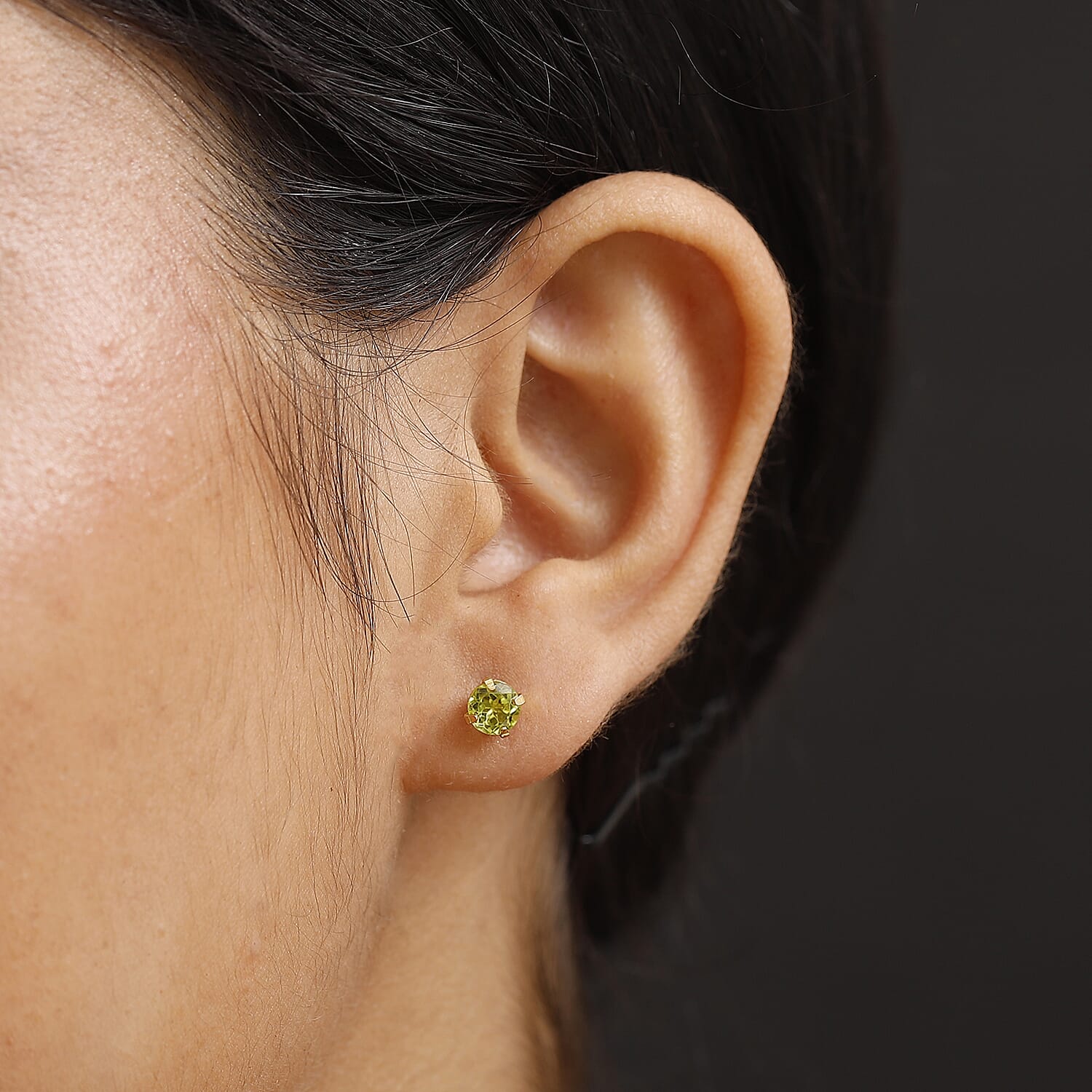 Peridot Solitaire Stud Push Back Earring in Yellow Gold Plated Sterling Silver 1.07 Ct.
