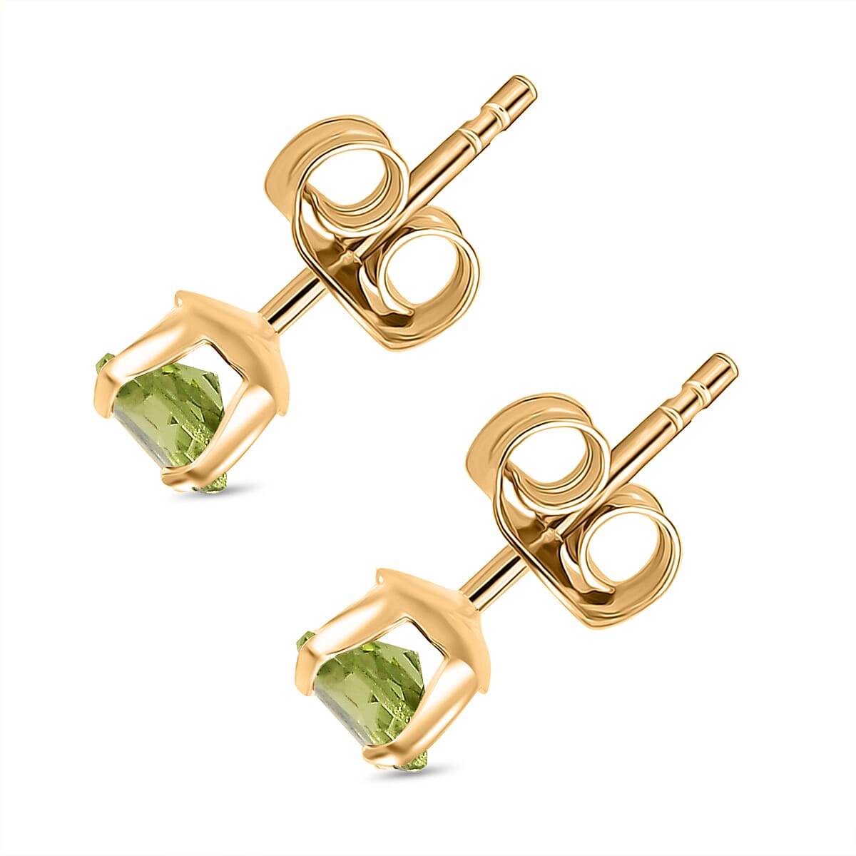 Peridot Solitaire Stud Push Back Earring in Yellow Gold Plated Sterling Silver 1.07 Ct.