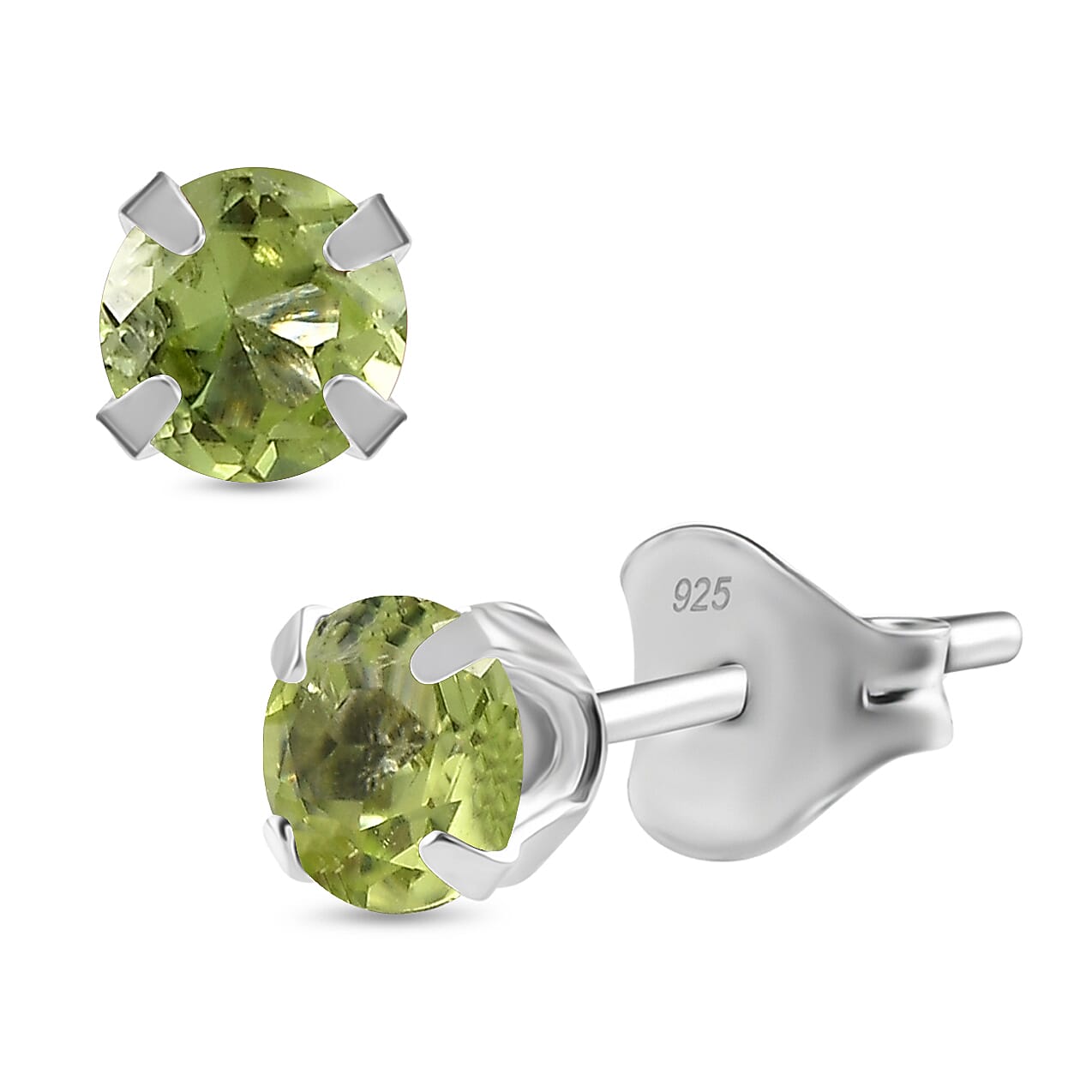 Peridot Solitaire Stud Push Back Earring in Platinum Overlay Sterling Silver 1.07 Ct.