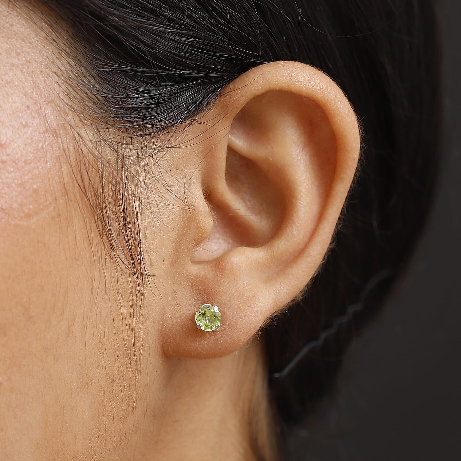 Peridot Solitaire Stud Push Back Earring in Platinum Overlay Sterling Silver 1.07 Ct.