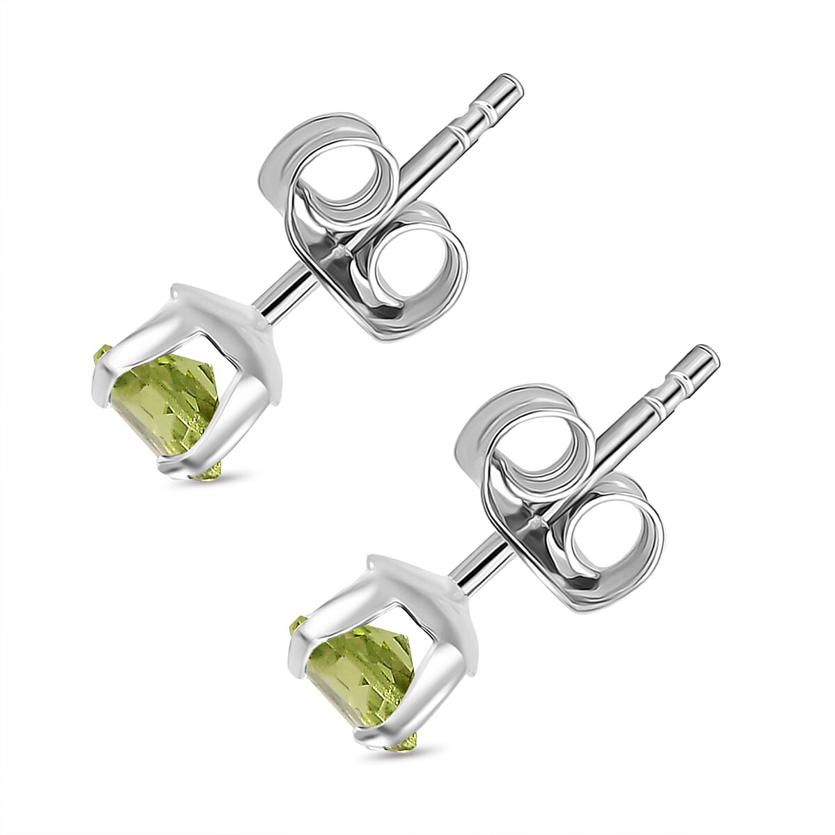 Peridot Solitaire Stud Push Back Earring in Platinum Overlay Sterling Silver 1.07 Ct.