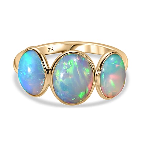 Tucson Find - 9K Yellow Gold Premium Ethiopian Opal Trilogy Ring 2.93 Ct.