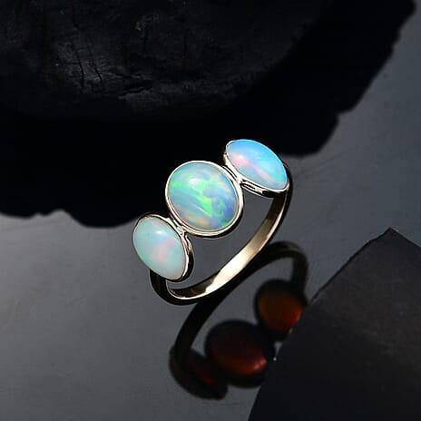 Tucson Find - 9K Yellow Gold Premium Ethiopian Opal Trilogy Ring 2.93 Ct.
