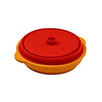 Collapsible Silicone Food Steamer with Non-Stick Grill Tray - Orange and Red