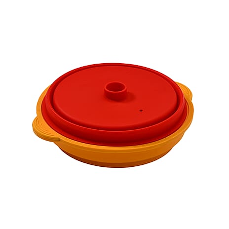 Grill, Boil, Steam - Collapsible Silicone Food Steamer with Non-Stick Grill Tray - Orange & Red