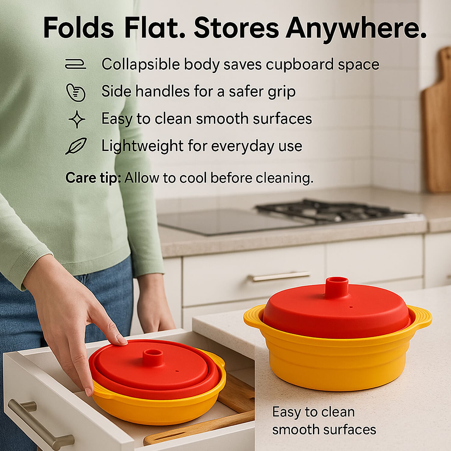 Grill, Boil, Steam - Collapsible Silicone Food Steamer with Non-Stick Grill Tray - Orange & Red