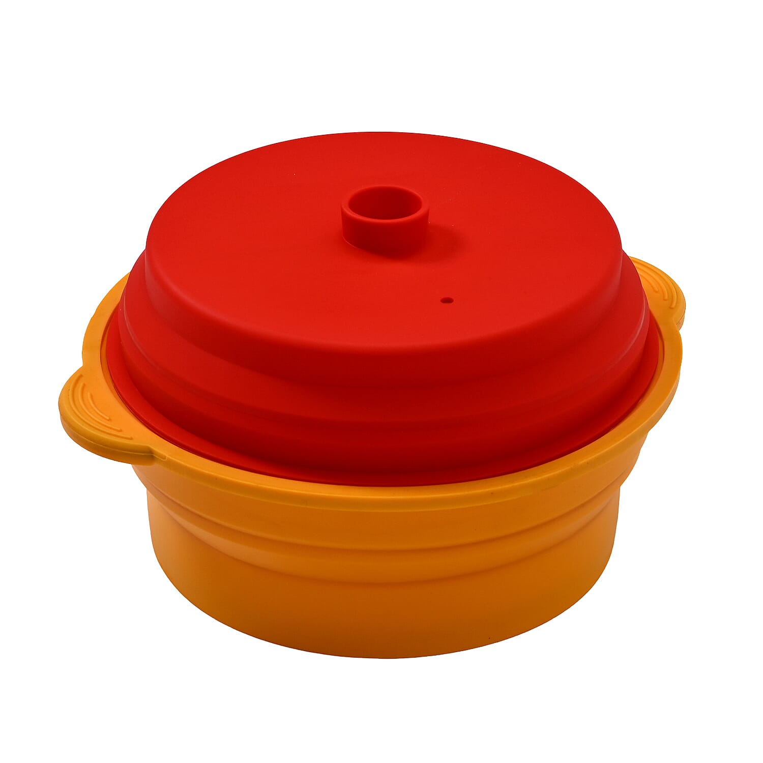 Grill, Boil, Steam - Collapsible Silicone Food Steamer with Non-Stick Grill Tray - Orange & Red