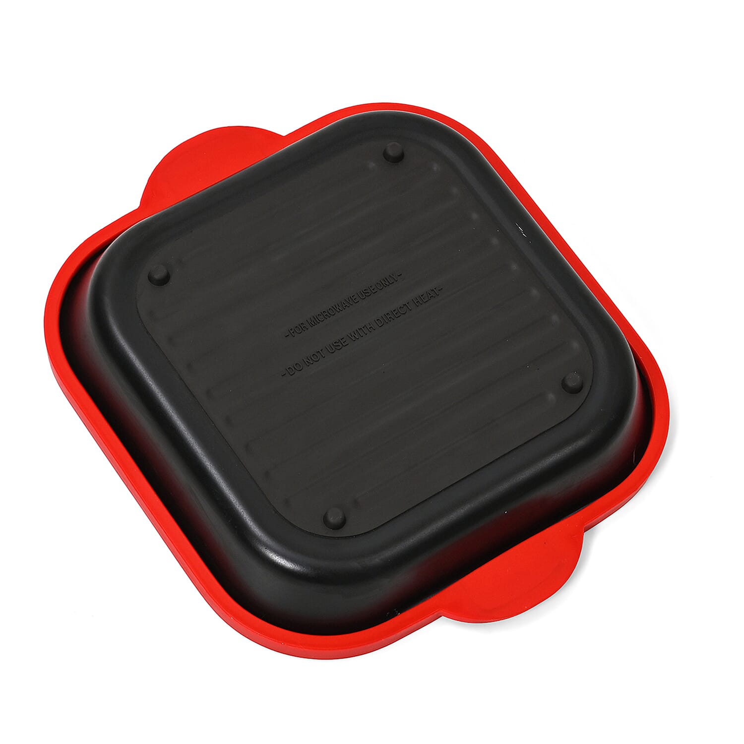 Microwave Pan - Non-Stick Silicone & Glass Cookware with Grilling Ridges - Red