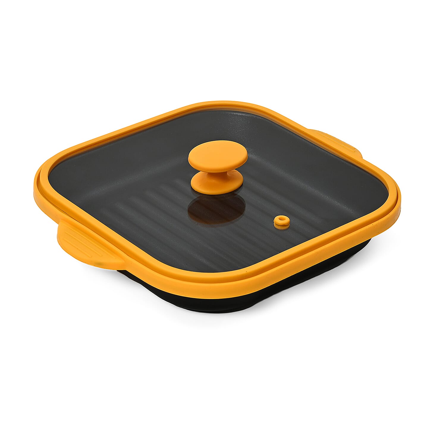 One Time Deal- Microwave Pan - Non-Stick Silicone & Glass Cookware with Grilling Ridges - Yellow