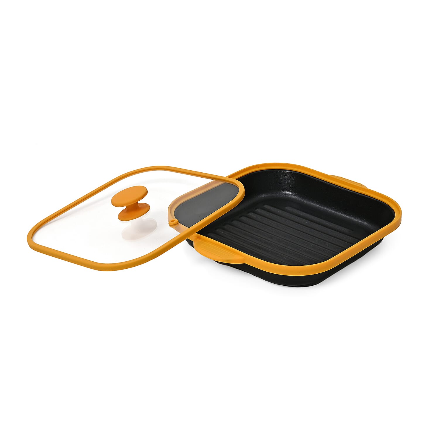 One Time Deal- Microwave Pan - Non-Stick Silicone & Glass Cookware with Grilling Ridges - Yellow