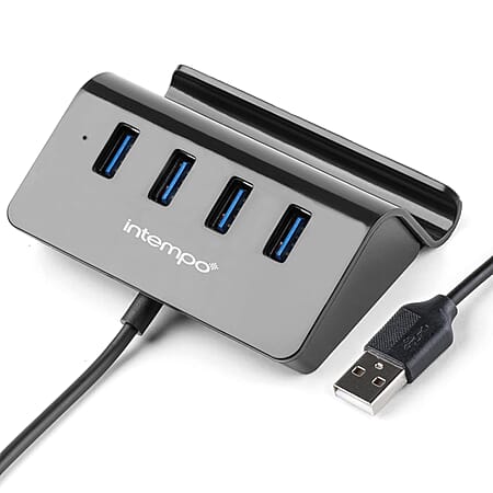 Intempo 4 Port USB Data Hub and Phone Holder - Black Intempo 4 Port USB Data Hub and Phone Holder - Black