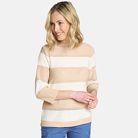 Emreco Acrylic Stripe Jumper (Size - 12 to 14) - Oat