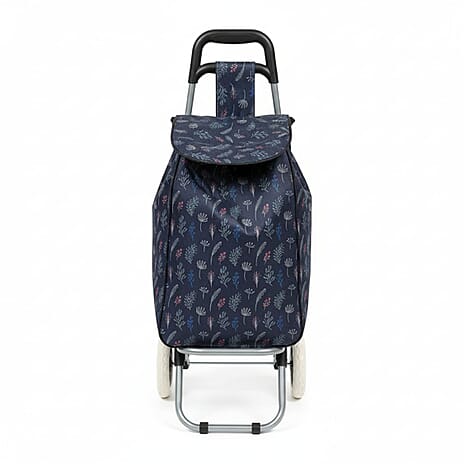 Effortless 59L Extra-Large Daisy Printed Shopper Trolley with Secure Zippered Pocket - Blue