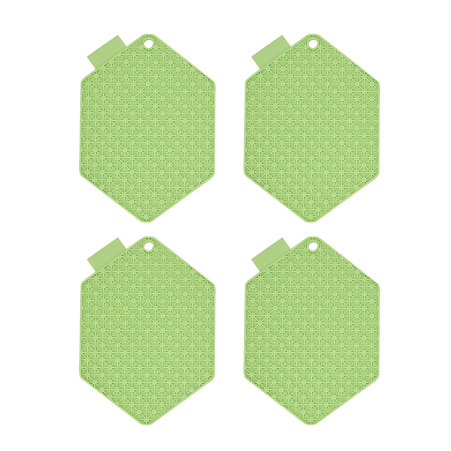 Set of 4 Hexagonal Silicone Potholders - Green