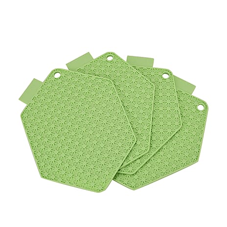 Set of 4 Hexagonal Silicone Potholders - Green